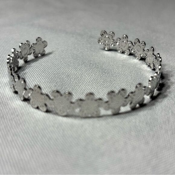New! Floral Silvertone Boho Open Cuff Adjustable Bracelet - Picture 4 of 7